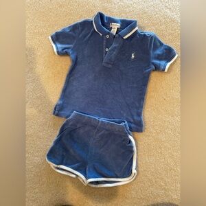 Ralph Lauren Blue Kids Polo Shirt and Shorts terry set
